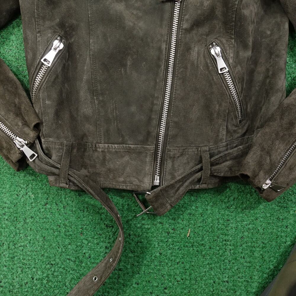 H&M SUEDE LEATHER BIKER STYLE HEAVY METAL JACKET WOMENS‎ SIZE 8 - Picture 3 of 10